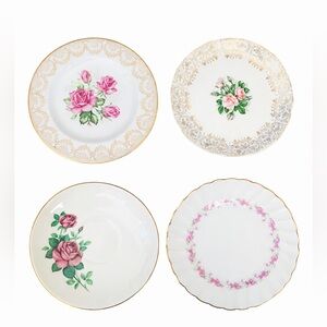 Floral Porcelain Little Plate Set - Pink and Gold